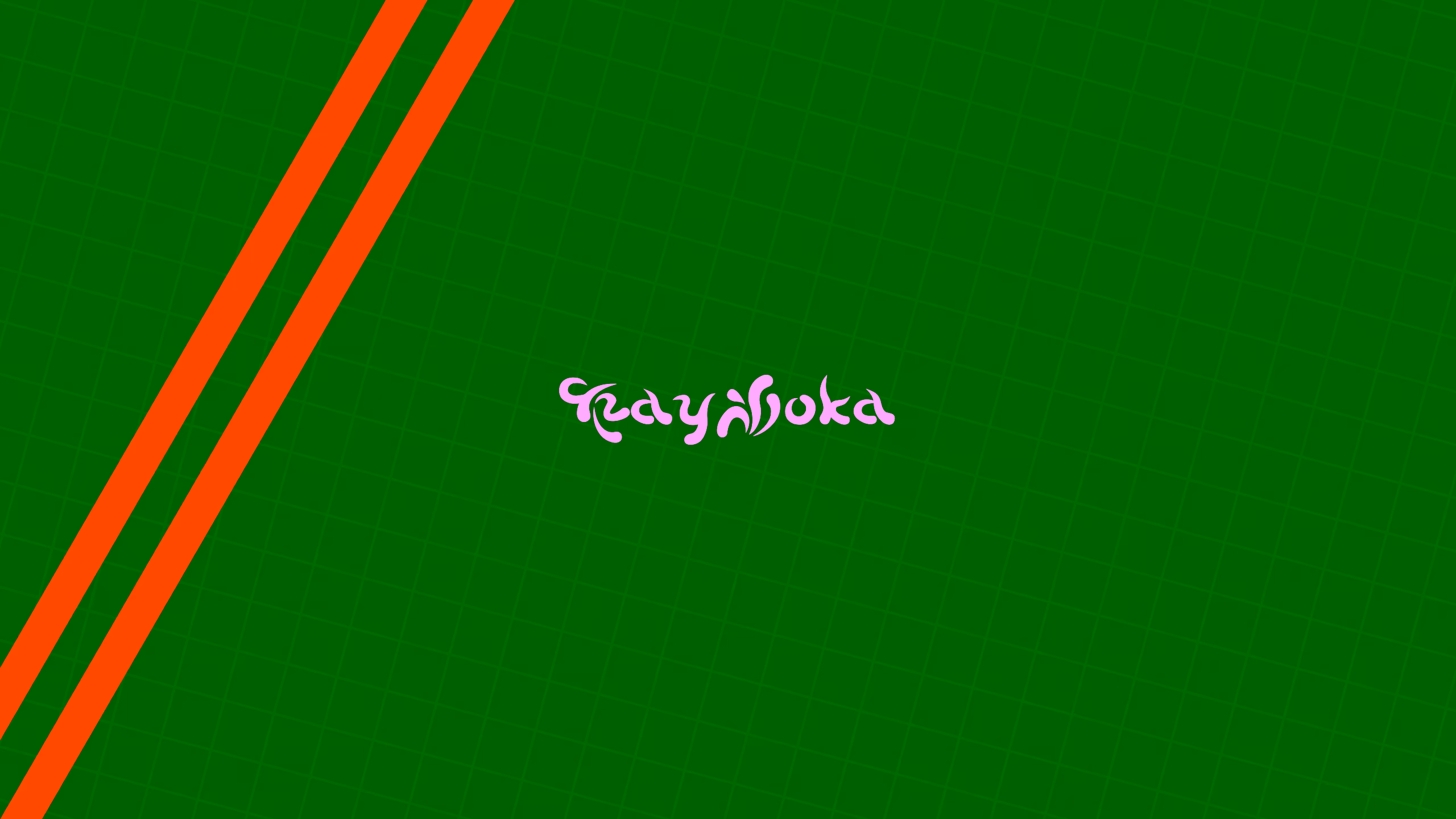 Dark gray background, lighter gray grid on top. There are also two orange stripes on the left and "KayZoka" written in white Beech font